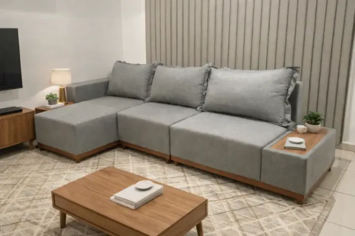 Sofá de Canto Suiça 2,90m Linho Produto Novo_Pronta Entrega