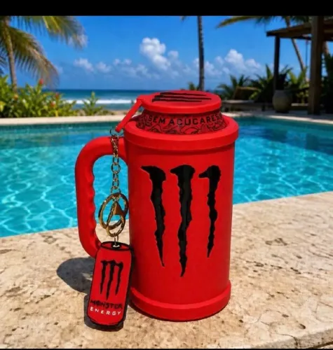 Porta Lata / Kit Suporte/ Caneca Energético +Tampa  + Abridor  - Monster