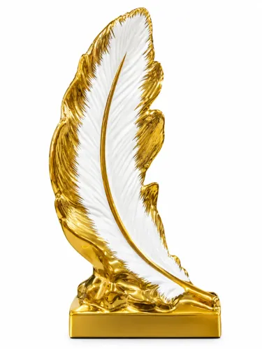 Escultura Decorativa Pena Dourada e Branca