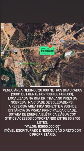 AREA COM 20.000m PARA LOTEAMENTO OU CONDOMÍNIO EM SOLEDADE PB