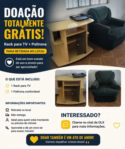 ? DOAÇÃO GRATUITA: Rack para TV + Poltrona em bom estado