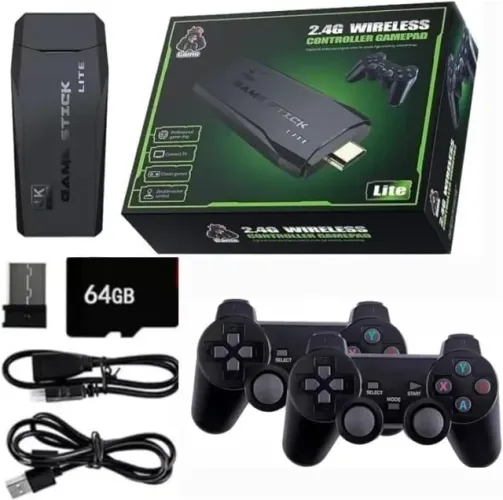 GAM STICK LITE Console de Videogame Retro com 2 Controles Wireless 2.4G, 64GB, Conexão HDM