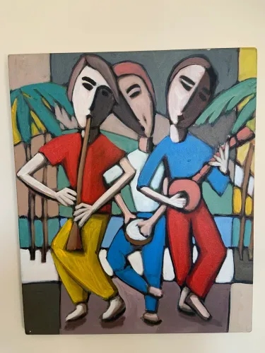Pintura tela colorida músicos