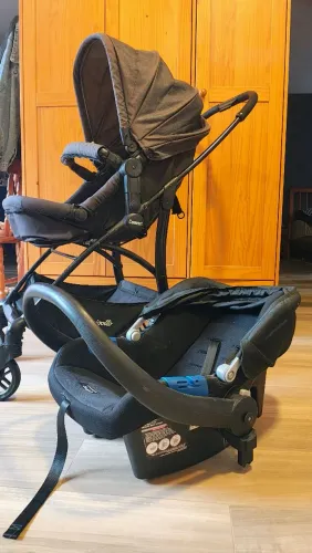 Carrinho de Bebê Convert Burigotto Dark Gray com Bebê conforto - tipo Moisés