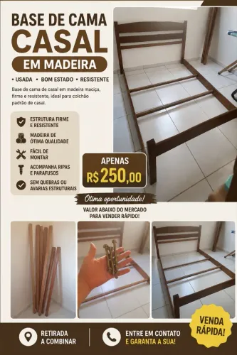 Base de cama de casal de madeira