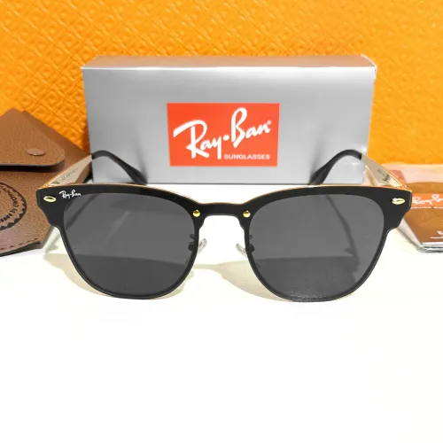 Óculos de sol Ray ban Clubmaster blaze dourado e lente preto unissex novo 