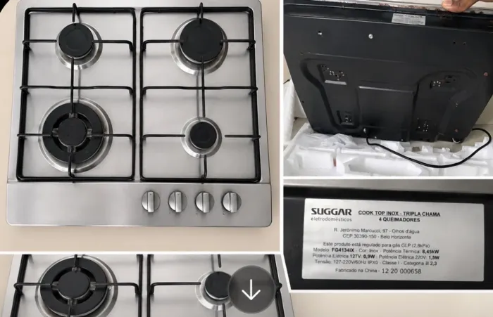 Cooktop Suggar 4 Bocas Inox Tripla Chama
