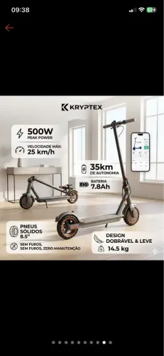 Patinete Elétrico 500w 10? pneu cheio ,duplo amortecedor, 35km ,app Bluetooth, dobrável 