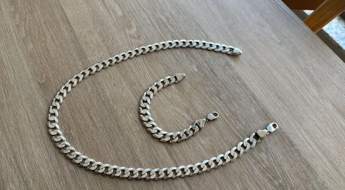 Kit corrente + pulseira de prata 
