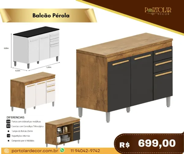 Balcão de cozinha com tampo 1,20m , à pronta entrega