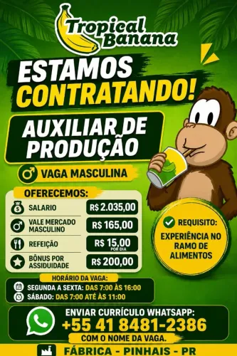 auxiliar de produção masculino com experiência em alimentação, informações no post !!