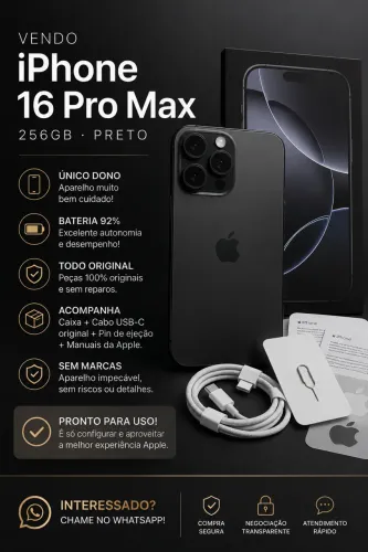 Vendo IPhone 16 pro Max 256gb cor Preto