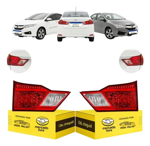 Par Sinaleira Traseira Tampa Honda City 2015 2016 2017 Ambos Lados Vermelho/cristal