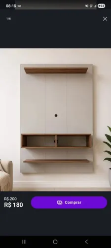 Painel para TV de até 50 polegadas - Cor moderna - Off white com amadeirado