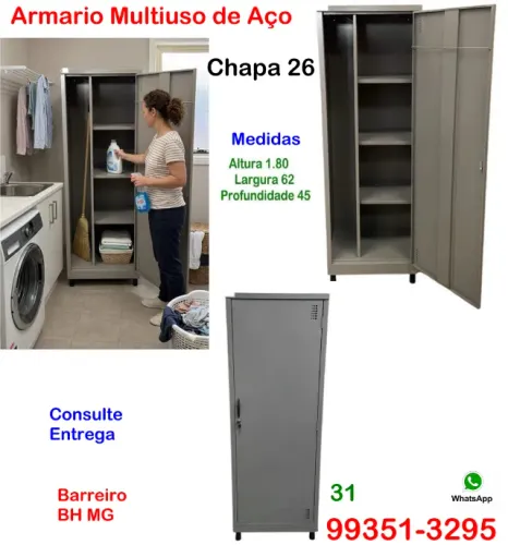 Armario Multiuso Aço escritório Casa comercio Organização Cozinha Estoque Industria loja