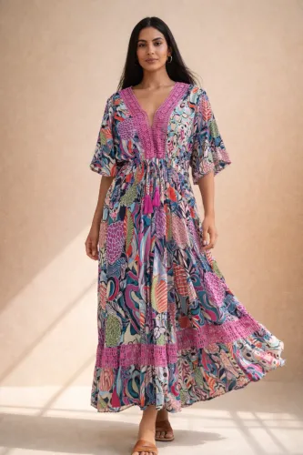 VESTIDO LONGO FLORAL EM VISCOSE