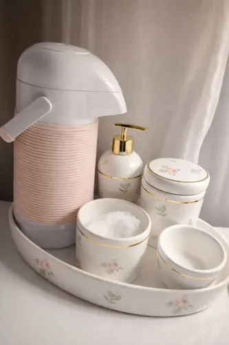 Kit higiene bebê porcelana floral luxo com bandeja e dispenser