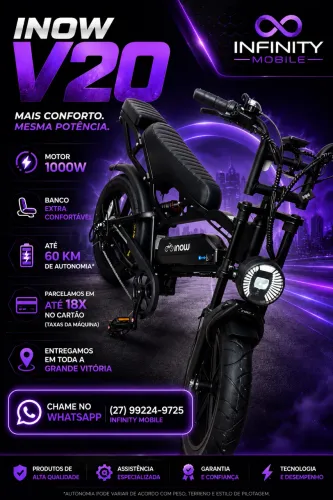 Bicicleta Elétrica INOW V20 1000W | Pronta Entrega