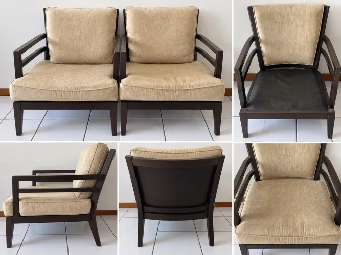 Poltronas de madeira com almofadas - Individual ou Par