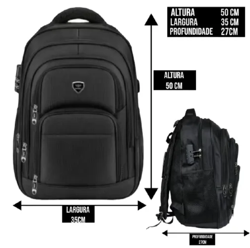 Mochila Notebook Masculina Feminina Antifurto Com Cadeado Entrada USB Fone<br>