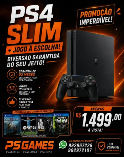 Ps4 Slim+ Jogo a Escolha com 03 Meses de Garantia Loja