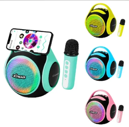 caixa de som bluetooth microfone karaokê 20w portátil usb xdg-4009 - xtrad - cor de rosa
