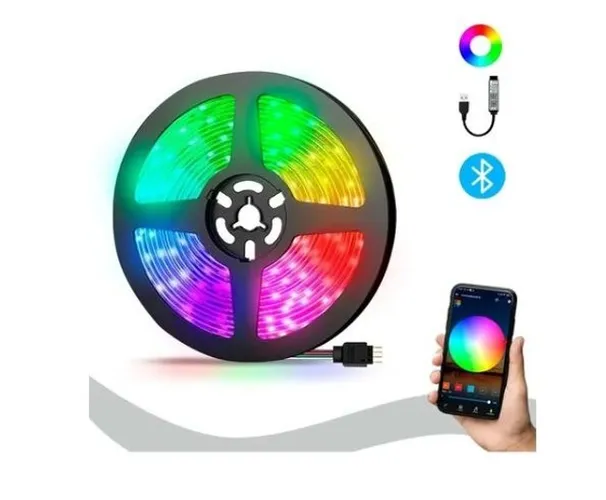 Fita De Led Rgb 5 Metros Bluetooth App Alimentado Usb Pc
