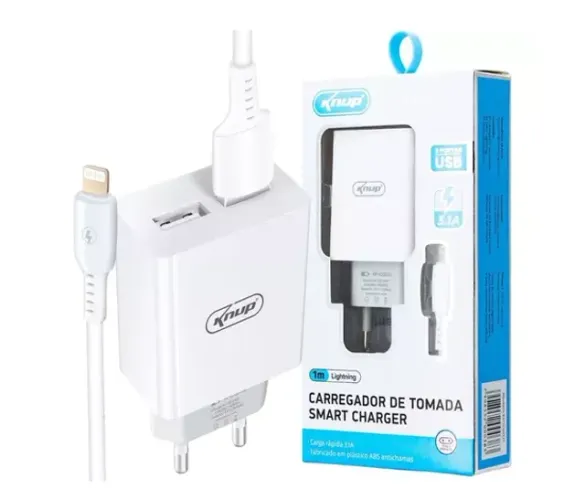 Carregador De Tomada Smart Charger 2 Portas Usb Com Cabo Lightning 1m Knup Novo na Caixa