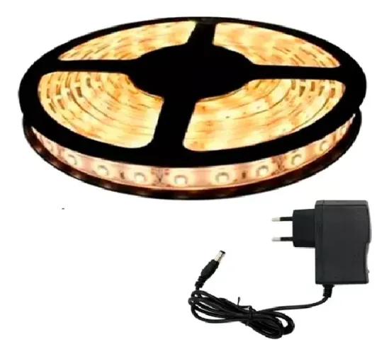 Fita Led 5050 5 Metros C/ silicone branco Quente 3000k +1 Fonte