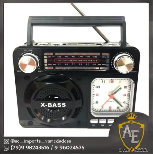 Rádio Relógio AM/FM com Bluetooth e Alto-falantes X-Bass
