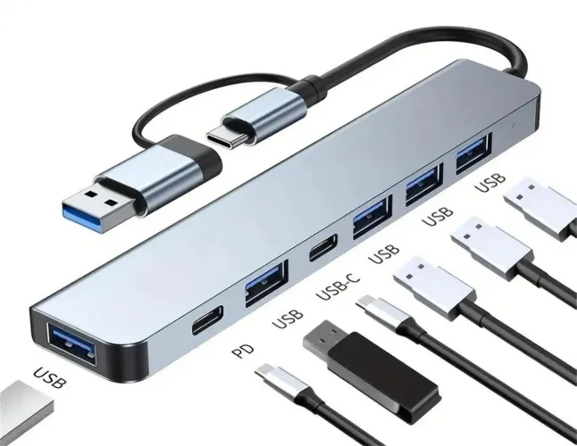 HUB 7 em 2 USB Tipo C com leitor de cartão, Docking Station, USB 3.0<br>