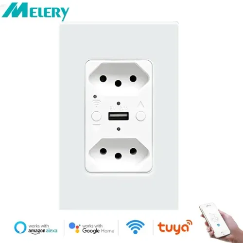 Tomada Dupla Wifi Tuya Inteligente, Compatível com Alexa