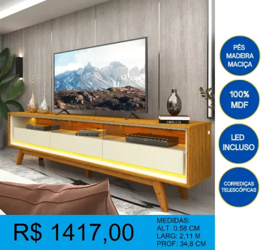 Rack com 2,11m com LED - Muito moderno - Entrega e montagem gratis