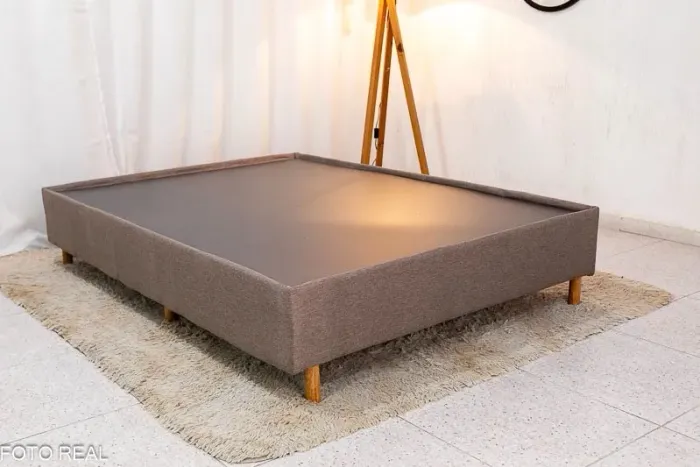 Base Box para Cama Casal Linho Marrom rf98