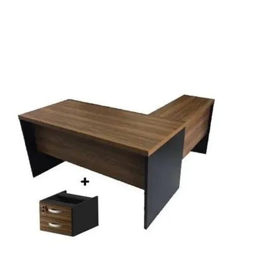 Mesa de Escritório L em Madeira com Gaveteiro