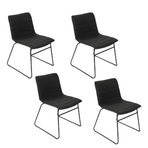 Kit 4 Cadeiras Estofado Com Encosto Para Mesa De Jantar Cozinha Sala Bianca Preto Luxo