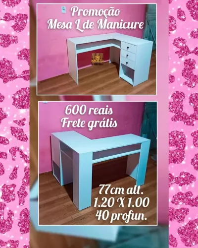 Mesa de Manicure L em Branco - Frete Grátis!
