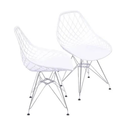 Kit 02 Cadeiras 1118 Pp Branca Base Metal