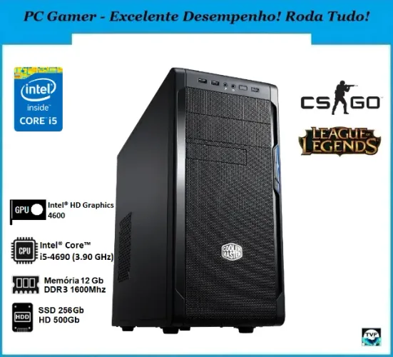 Pc Gamer Top Intel I5 Memória Corsair 12gb Fonte EVGA 600W Hd 500Gb SSd 256gb