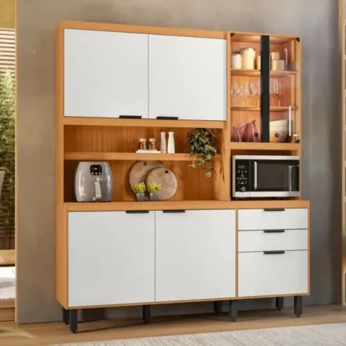 Novidade em estoque! Kit Cozinha Murano Larg. 1.82m 7 Portas 2 Gavetas e Iluminação em LED