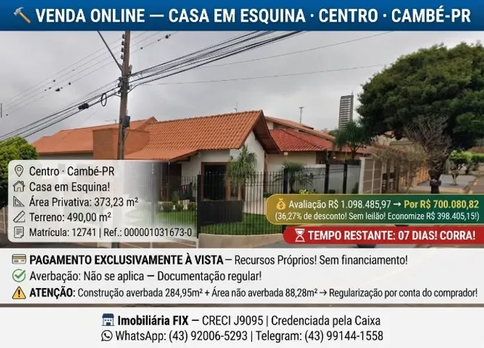 Imovel em Leilão · CENTRO · CAMBÉ-PR