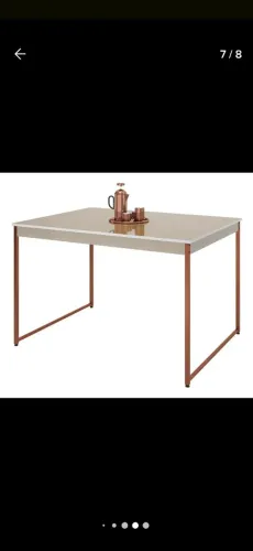 Mesa De Jantar 120x90cm Estilo Industrial Com Tampo Off White
