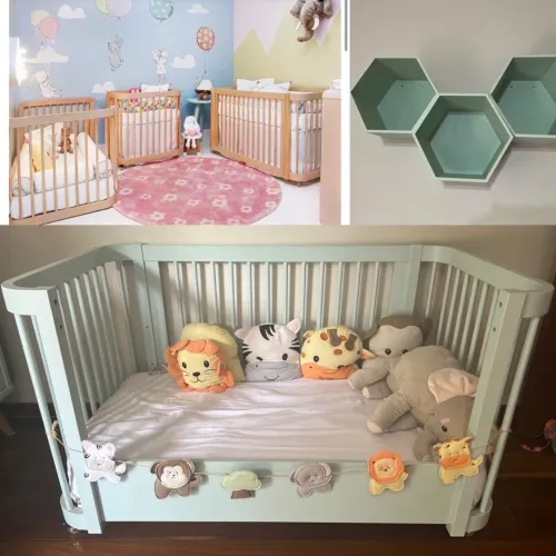 QUARTO INFANTIL COMPLETO VERDE ÁGUA - BERÇO 3 EM 1 + CÔMODA + NICHOS + ESTANTES