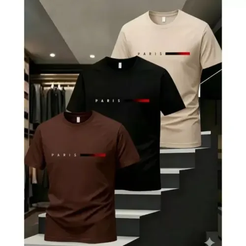 Kit 3 Camiseta Masculina 100% Algodão Casual Camisa Paris Confortável