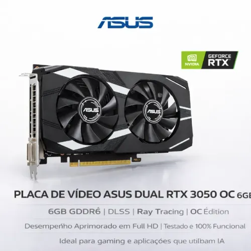 Placa de Vídeo Asus Dual, NVIDIA GeForce RTX 3050 OC, 6GB, GDDR6, DLSS, Ray Tracing