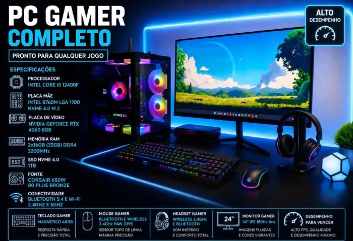 PC GAMER COMPLETO - Intel i5 12° RTX 4060