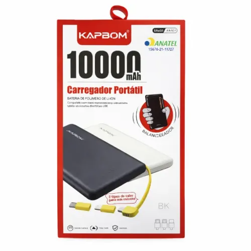Power Bank Slim Kapbom 10.000mAh - Energia Extra para o Seu Dia