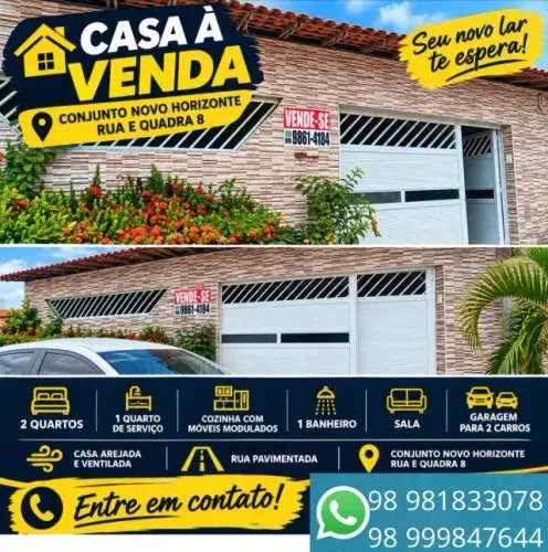 Casa com 2 quartos, sala , cozinha e garagem pra 2 carros 