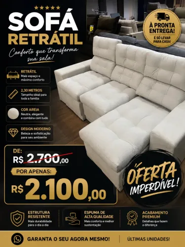 Sofá retrátil 3 lugares novo a pronta entrega