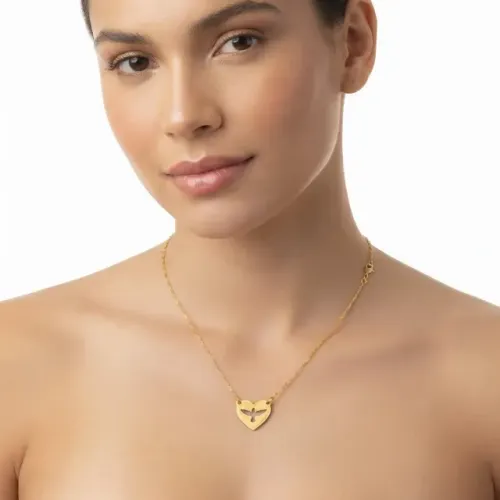 Colar Coração com Espírito Santo Banhado a Ouro 18k